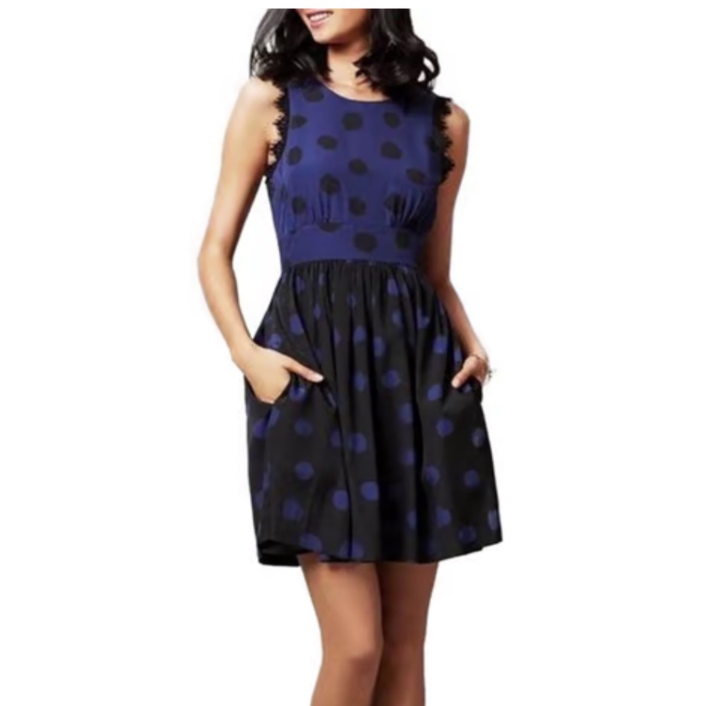 Anthropologie Corey Lynn Calter polka dot black and blue dress
